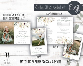 LDS Baptism Program and Invitation, LDS Baptism Program Template, LDS Baptism Invitation Girl, Baptism Program lds