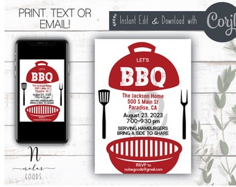 Summer BBQ Invitation, BBQ Invitations Template Download, Summer BBQ Invite, Summer Block Party Invite, Barbeque Invitation