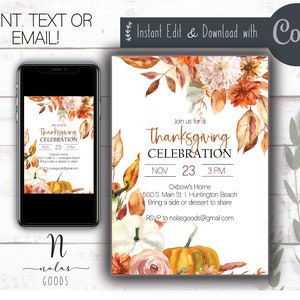 Thanksgiving Dinner Invitation Template, Thanksgiving Invite Digital, Friendsgiving Invitation, Thanksgiving Invitation Digital Download