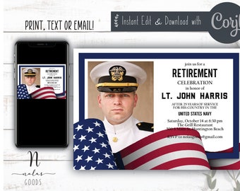 Military Retirement Invitation, Retirement Celebration Invitation, Retirement Party Invitation Template, Retirement Invite for Man