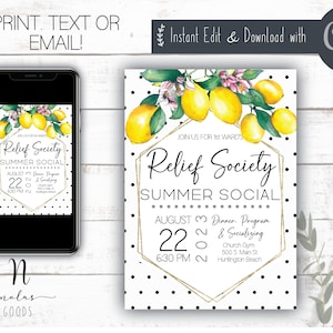 Relief Society Invitations, Summer Salad Social Invitation Download, Relief Society Invites, Summer Social Flyer, Relief Society Activity