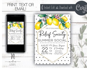 Relief Society Invitations, Summer Salad Social Invitation Download, Relief Society Invites, Summer Social Flyer, Relief Society Activity