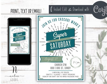 Super Saturday Invitation Digital Download, Relief Society Invitation Printable, LDS Relief Society Invite, Relief Society Activity