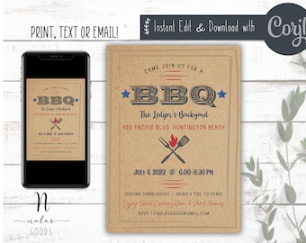 Backyard BBQ Invitation Editable, Neighborhood BBQ Invite, Summer BBQ Invitation Template, Summer Picnic Flyer, Block Party Flyer