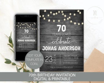 70th Birthday Party Invitation, 70 Birthday Invitation Men, 70th Birthday Invite Template, 70th Birthday Invitation for Women