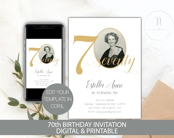 70th Birthday Invitation for Women, 70th Birthday Invite Template, 70th Birthday Party Invitation, 70 Birthday Invitation Men