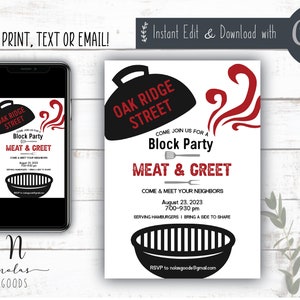 Neighborhood Meet and Greet Invitation, Block Party Flyer Template, Neighborhood Block Party, Summer BBQ Invitation, Block Party Invite