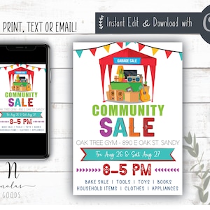 Community Garage Sale Flyer Digital, Community Yard Sale Flyer Printable, Neighborhood Garage Sale Flyer Custom, Fundraiser Yard Sale Sign