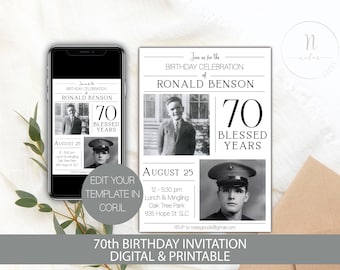 70 Birthday Invitation Men, 70th Birthday Invitation for Women, 70th Birthday Invite Template, 70th Birthday Party Invitation