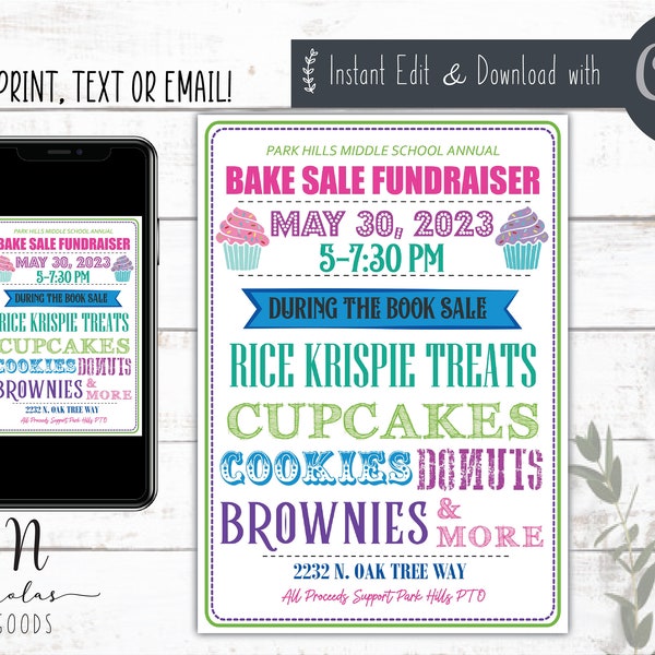 Bake Sale Flyer Template, School Fundraiser Flyer Digital, School Bake Sale Sign, Bake Sale Fundraiser Printable, PTO Flyers