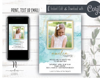 Girl LDS Baptism Invitation, LDS Baptism Announcement Girl, LDS Baptism Invitation Instant Download, Baptism Invite Girl