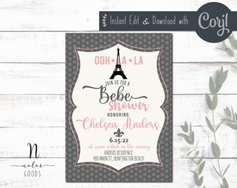 Convite para chá de bebê em Paris, convite para chá de bebê em Paris, convite para chá de bebê francês, convite Bonjour Bebe