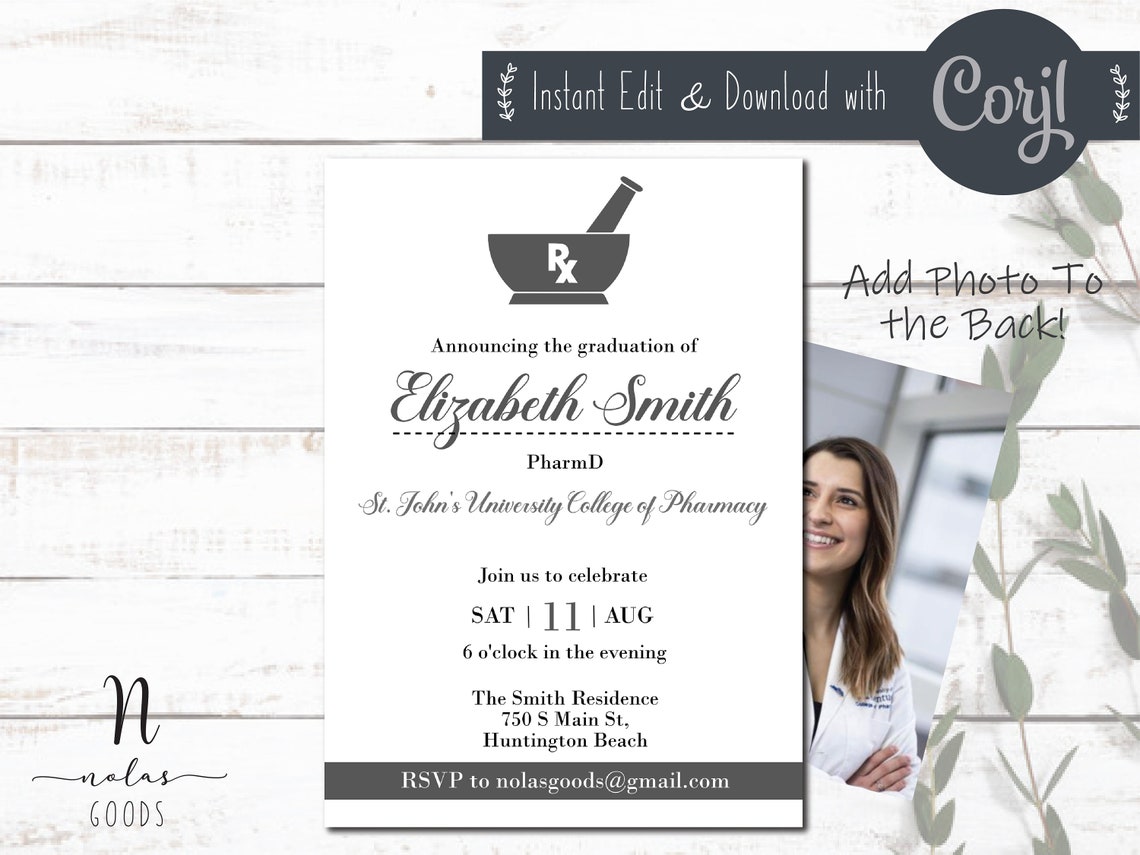 Pharmacy School Graduation Party Invitation Pharmacist Etsy