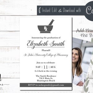 Pharmacy School Graduation Party Invitation, Pharmacist Invitation Digital Download, Pharmd Graduation Invitation Template