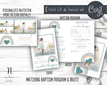 LDS Baptism Invitation Girl Rainbow, LDS Baptism Program with Pictures, LDS Baptism Program Template, Baptism Program lds