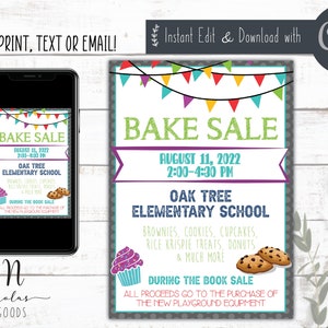 Bake Sale Flyer Template, School Fundraiser Flyer Digital, Bake Sale Fundraiser Printable, PTO Flyers, Fundraiser Flyer Template