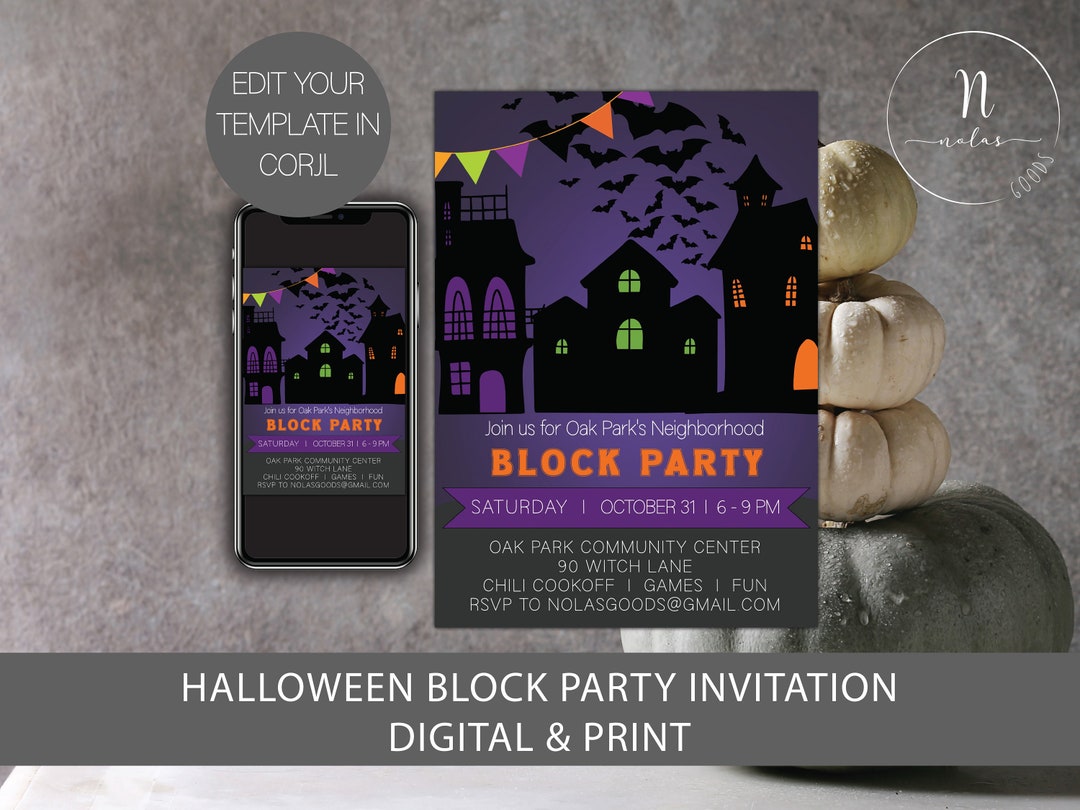 Halloween Block Party Invitation Digital Download, Block Party Flyer ...