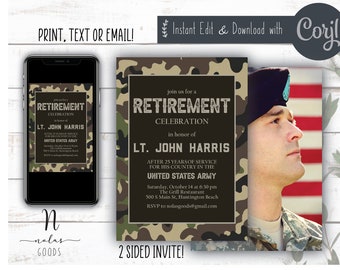 Military Retirement Invitation, Retirement Party Invitation Template, Retirement Celebration Invitation, Retirement Invite for Man