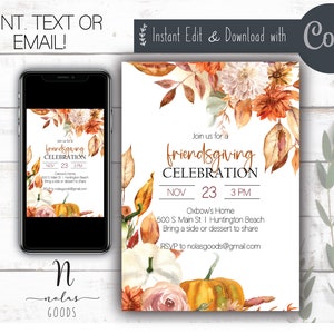 Friendsgiving Invitation Digital Download, Friendsgiving Dinner Invite, Friendsgiving Invitation Editable, Friendsgiving Potluck Invite