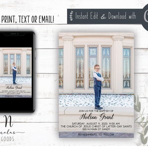 LDS Baptism Invitation Boy, Baptism Announcement LDS Boy, LDS Baptism Invite Template, lds baptism announcement girl