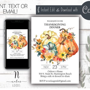 Editable Thanksgiving Dinner Invitation Template, Thanksgiving Invitation Digital Download, Friendsgiving Invite, Thanksgiving Dinner Invite