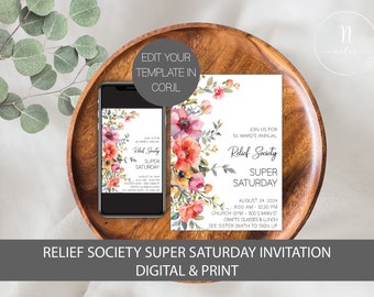 Relief Society Super Saturday Invitation Digital, Relief Society Invitation Printable, LDS Relief Society Invite