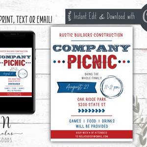 Company Picnic Invitation Editable, Company Party Invitation Digital, Summer Picnic Flyer, Company Picnic Flyer Template, Summer BBQ Flyer