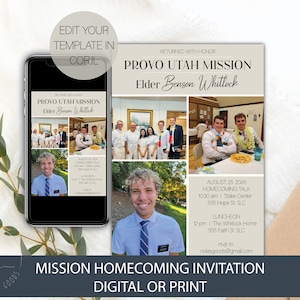 LDS Missionary Homecoming Invitation, LDS Missionary Homecoming Digital Invite, Missionary Open House Invitation Printable