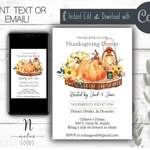 Editable Thanksgiving Dinner Invitation Template, Friendsgiving Invite, Thanksgiving Invitation Digital Download, Thanksgiving Dinner Invite
