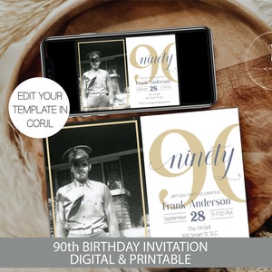90th Birthday Invite, Ninety Birthday Invitation, 90th Birthday Invitation for Women, 90th Birthday Party Invitation Man