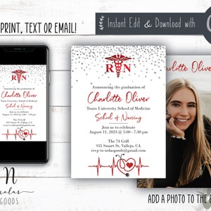 Nursing School Graduation Invitation, RN Graduation Invitation, Nurse Graduation Invite, BSN Graduation Invite, Nurse Grad Invite