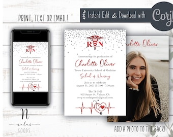 Nursing School Graduation Invitation, RN Graduation Invitation, Nurse Graduation Invite, BSN Graduation Invite, Nurse Grad Invite