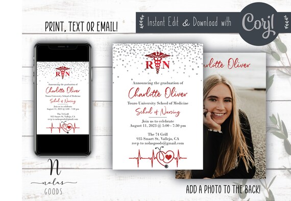 Nursing School Graduation Invitation, RN Graduation Invitation, Nurse Graduation Invite, BSN Graduation Invite, Nurse Grad Invite