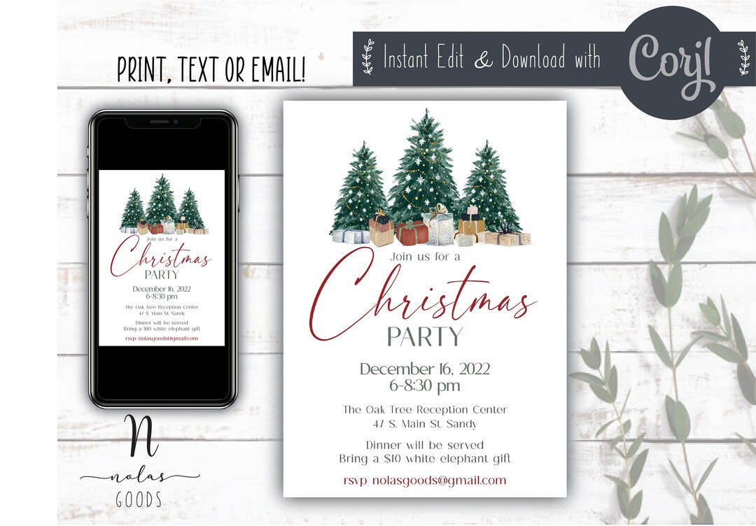 Company Christmas Party Invitation, Work Christmas Party Invites
