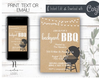 Backyard BBQ Invitation Editable, Neighborhood BBQ Invite, Summer BBQ Invitation Template, Summer Picnic Flyer, Block Party Flyer