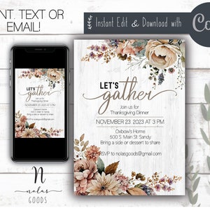 Bewerkbare Thanksgiving diner uitnodiging, Thanksgiving uitnodiging digitale download, Thanksgiving diner nodigt afdrukbaar, Friendsgiving