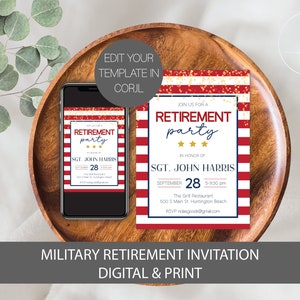 Invitación de jubilación militar, invitaciones de jubilación del ejército, invitación de jubilación de la Fuerza Aérea, invitación de jubilación
