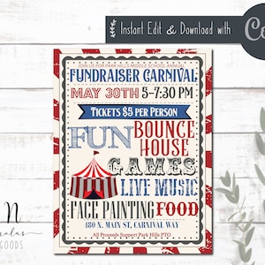 School Fundraiser Flyer Printable, School Carnival Invitation Digital,  Fundraiser Flyer Editable Template, Editable Carnival Flyer