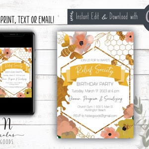 Relief Society Birthday Invitation, LDS Relief Society Invite, Relief Society Birthday Invite, Relief Society Invitation Printable