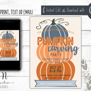 Pumpkin Carving Party Invitation Printable, Halloween Pumpkin Carving Invitation Template, Pumpkin Carving Invite Download