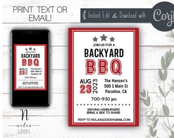 Backyard BBQ Invitation, Bbq Invitations Template Download, Summer BBQ Invitation, Summer Block Party Invite, Summer BBQ Invite