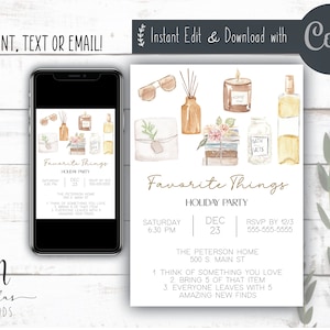 Favorite Things Party Invite, Favorite Things Invitation, Christmas Favorite Things Invitation Printable