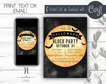 Halloween Block Party Invitation, Fall Block Party Invitation, Neighborhood Block Party Invitation, Block Party Flyer Template