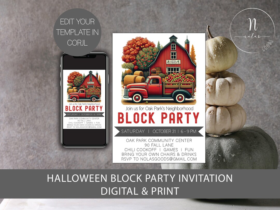 Fall Block Party Invitation, Block Party Flyer, Fall Neighborhood Block ...