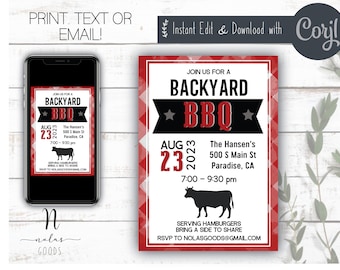 Backyard BBQ Invitation Editable, Summer BBQ Invitation Template, Summer Picnic Flyer, Neighborhood BBQ Invite, Block Party Flyer