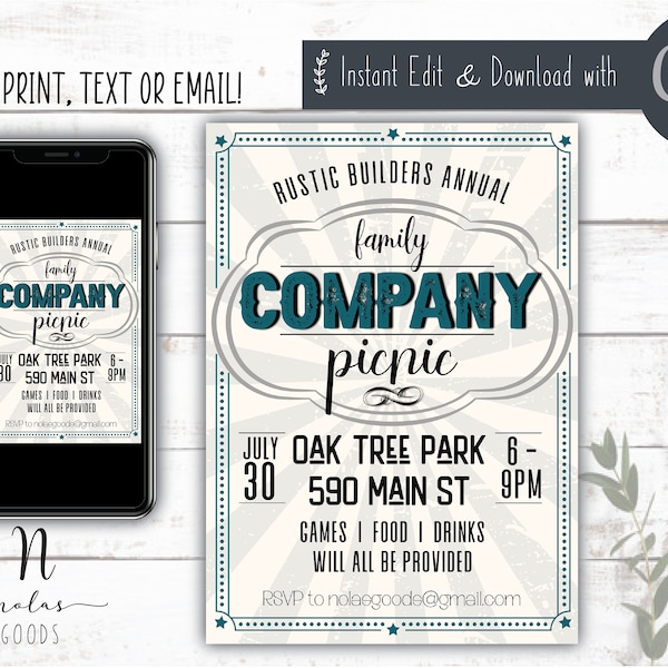 Company Picnic Flyer Printable, Company Party Invitation Digital, Employee Appreciation BBQ, Company BBQ Invitation Template