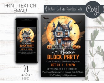 Halloween Block Party Invitation, Neighborhood Block Party Invitation, Block Party Flyer Template, Fall Block Party Flyer,