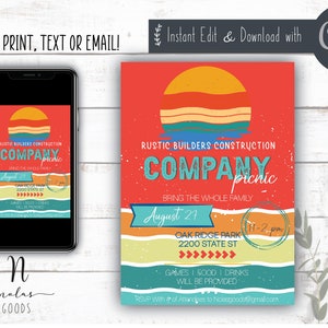 Company Party Invitation Digital, Company Picnic Invitation Editable, Summer Picnic Flyer, Company Picnic Flyer Printable, Summer BBQ Flyer