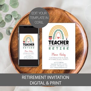 Teacher Retirement Invitation Template, Retirement Party Invite for Teacher, Retirement Party Invitation, Retirement Invitation for Women