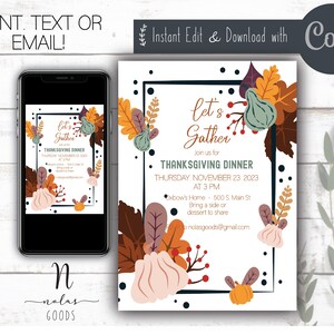 Thanksgiving Dinner Invitation Template, Friendsgiving Potluck Invite, Thanksgiving Invite Digital, Thanksgiving Invitation Digital Download